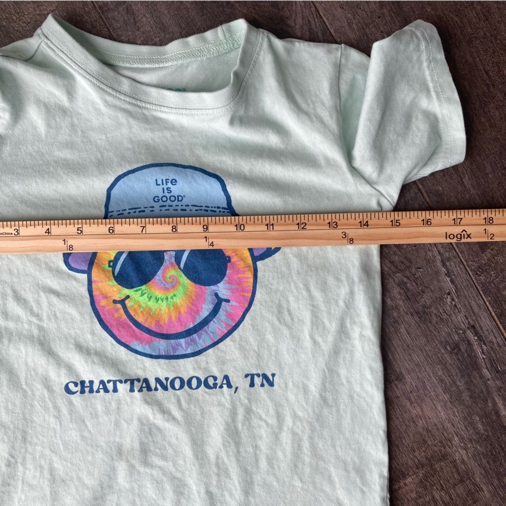 Life is Good Kids Crusher Tee Mint Green Tie Dye Smiley Chattanooga TN Size M - Picture 5 of 8